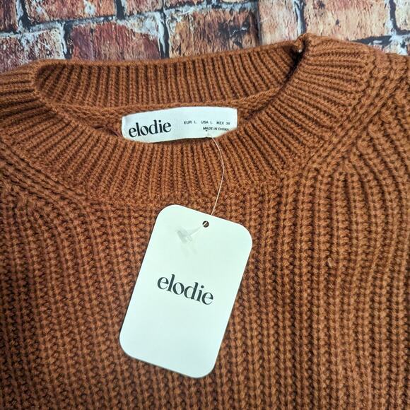 Elodie Burnt Orange Shaker Knit Cropped Crew Neck Sweater Size L - Picture 5 of 5